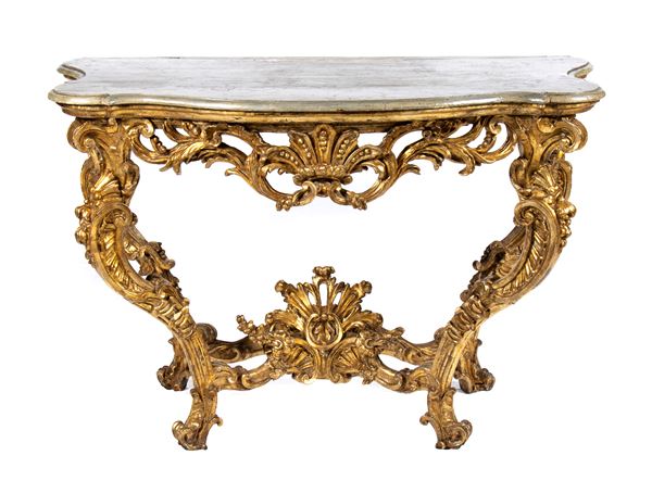 Italian Louis XV gilded console table