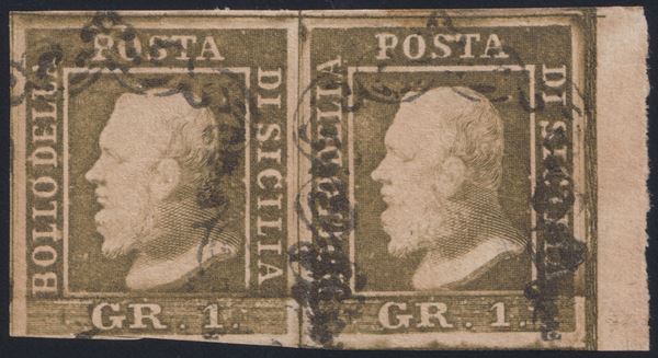 Sicily - 1gr. I plate II state splendid pair of sheet edges.  - Auction STAMPS AND POSTAL HISTORY - Bertolami Fine Art - Casa d'Aste