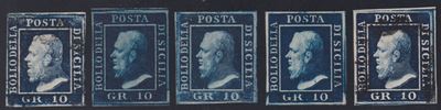 Sicilia, studio dei colori – 10gr., 5 esemplari (1861)