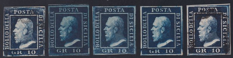 Sicilia, studio dei colori – 10gr., 5 esemplari (1861)
