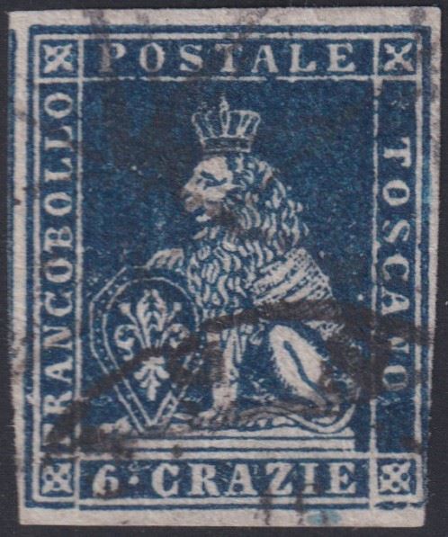 Toscana - 6cr. Indaco su Grigio  - Asta FRANCOBOLLI E STORIA POSTALE - Bertolami Fine Art - Casa d'Aste