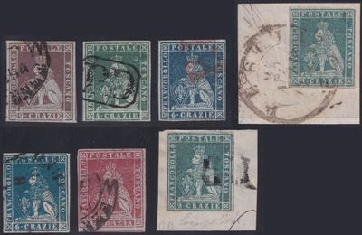 Toscana, 7 esemplari usati (francobolli, cartoline e materiale storico)