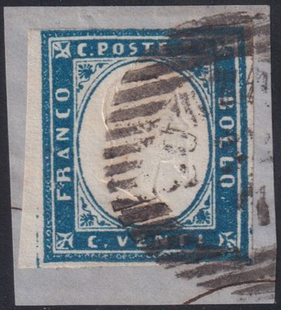 Francobollo della Sardegna, 20 centesimi n. 15B usato (Suzzara, 22/07/1859)