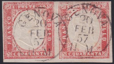 Francobollo, Sardegna – IV emissione, 40 centesimi vermiglio-rosa (in coppia)