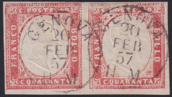 Sardinia - 4th issue, 40 cents vermilion rose in pairs