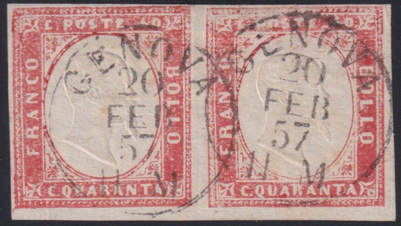 Francobollo, Sardegna – IV emissione, 40 centesimi vermiglio-rosa (in coppia)