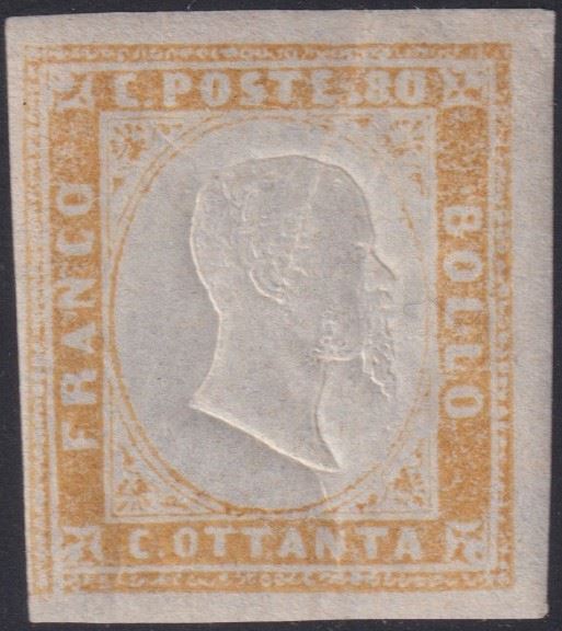 Sardinia - 4th issue, 80 cents. 17A mint with gum, MH.  - Auction STAMPS AND POSTAL HISTORY - Bertolami Fine Art - Casa d'Aste