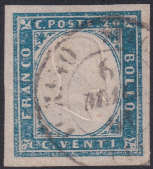 Sardinia - IV issue, 20 cents, greyish cobalt, no. 15Dd  - Auction STAMPS AND POSTAL HISTORY - Bertolami Fine Art - Casa d'Aste