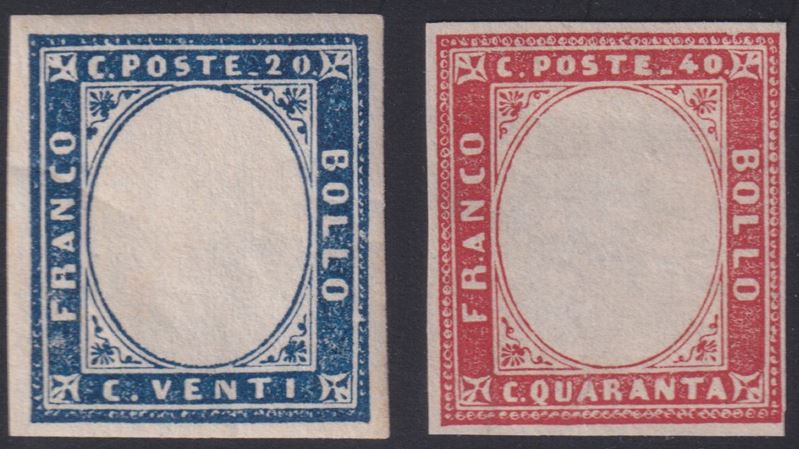 Sardegna, serie di francobolli da 40 e 20 centesimi senza effigie