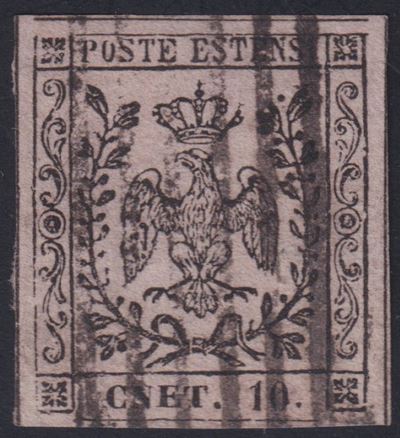 Italia (Stato Pontificio/Regno d’Italia), Modena, 10 centesimi “CNET” n. 9h (varietà), 1852