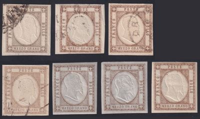 1861, 1/2 grano Napoletane (studio dei colori), insieme di 7 esemplari