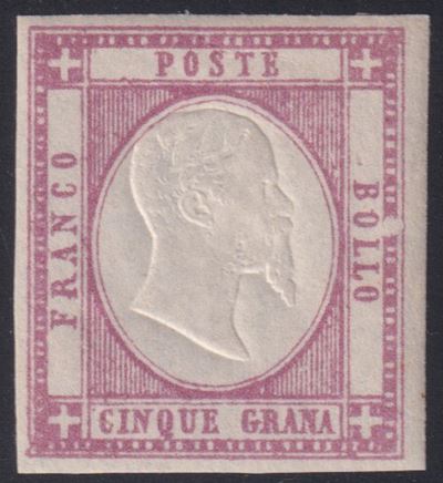 Prov. Napoletane, francobollo 5 gr lilla scuro n. 21d (1861 circa)