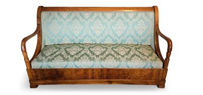 Divano in legno di noce, stile Biedermeier, Italia, prima metà del XIX secolo