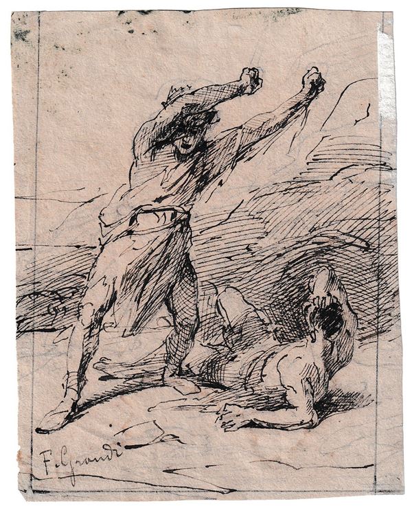FRANCESCO GRANDI (Roma, 1831 - 1891) - Studio per due figure