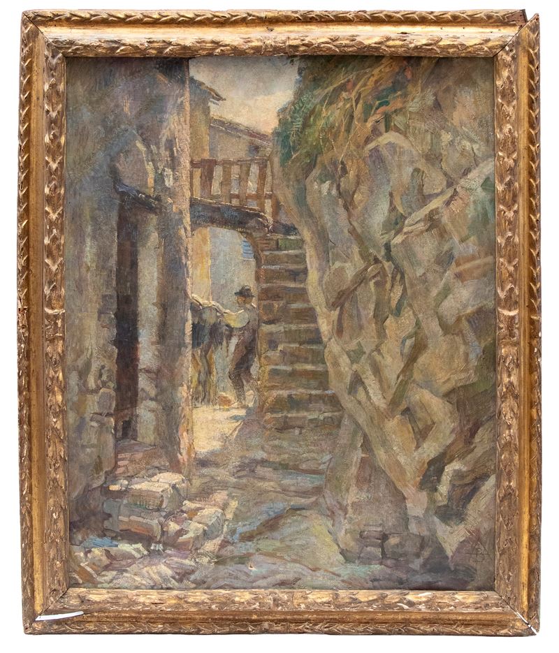 Veduta rurale, pittura di paesaggio e genere, inizio XIX secolo