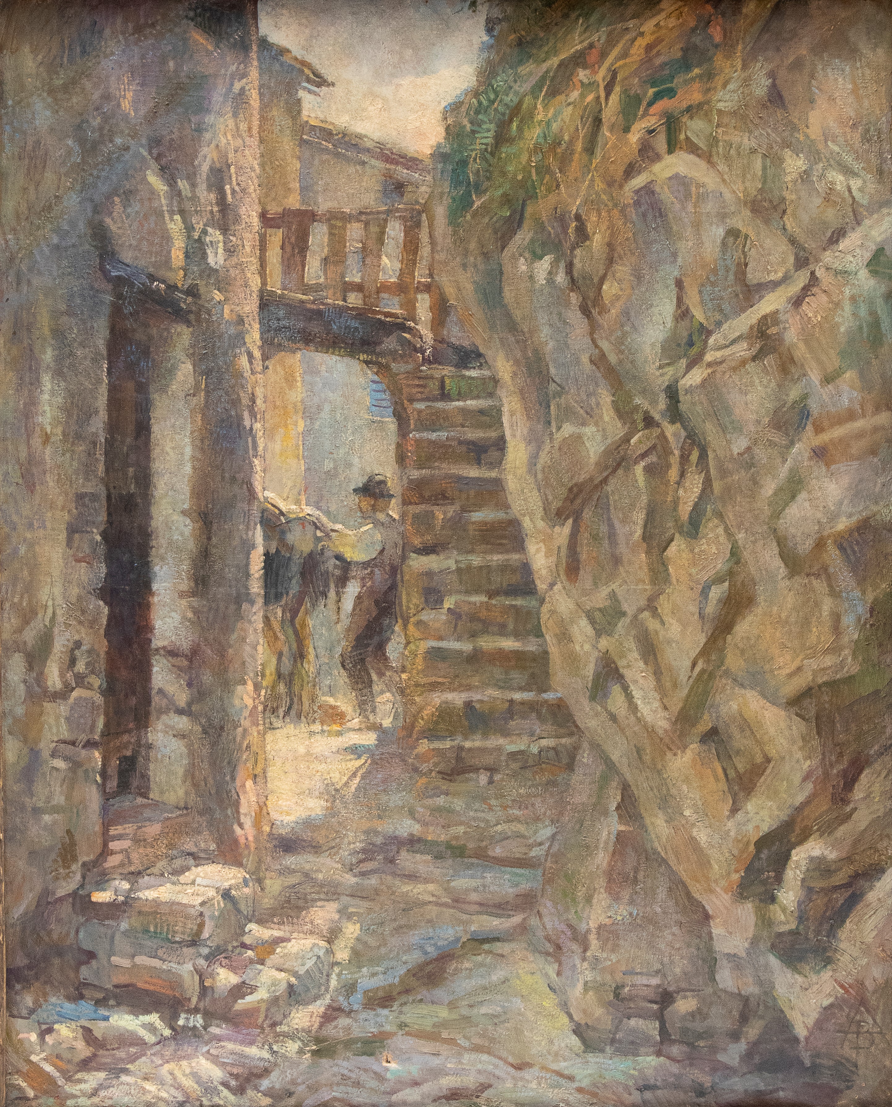 Veduta rurale, pittura di paesaggio e genere, inizio XIX secolo