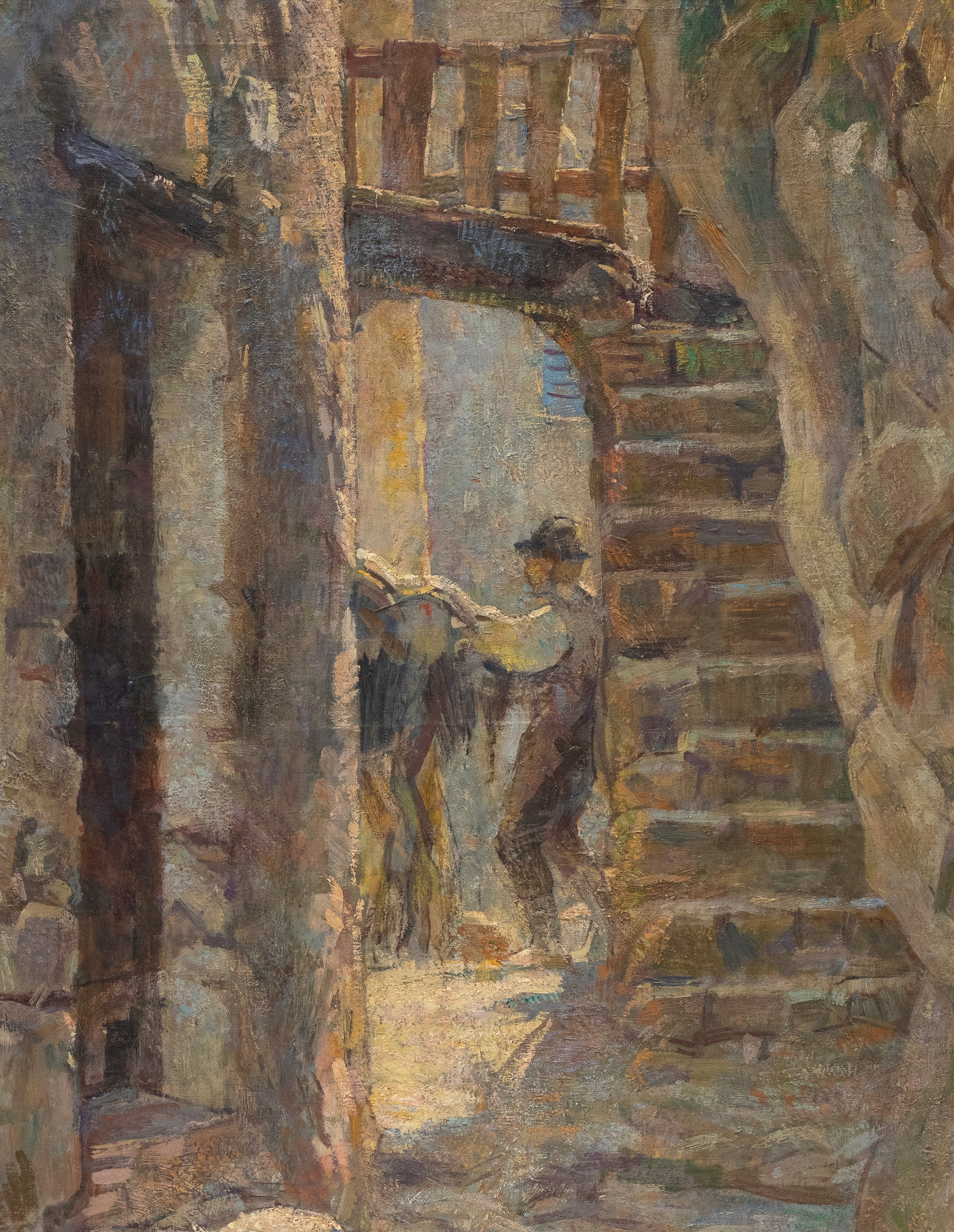 Veduta rurale, pittura di paesaggio e genere, inizio XIX secolo