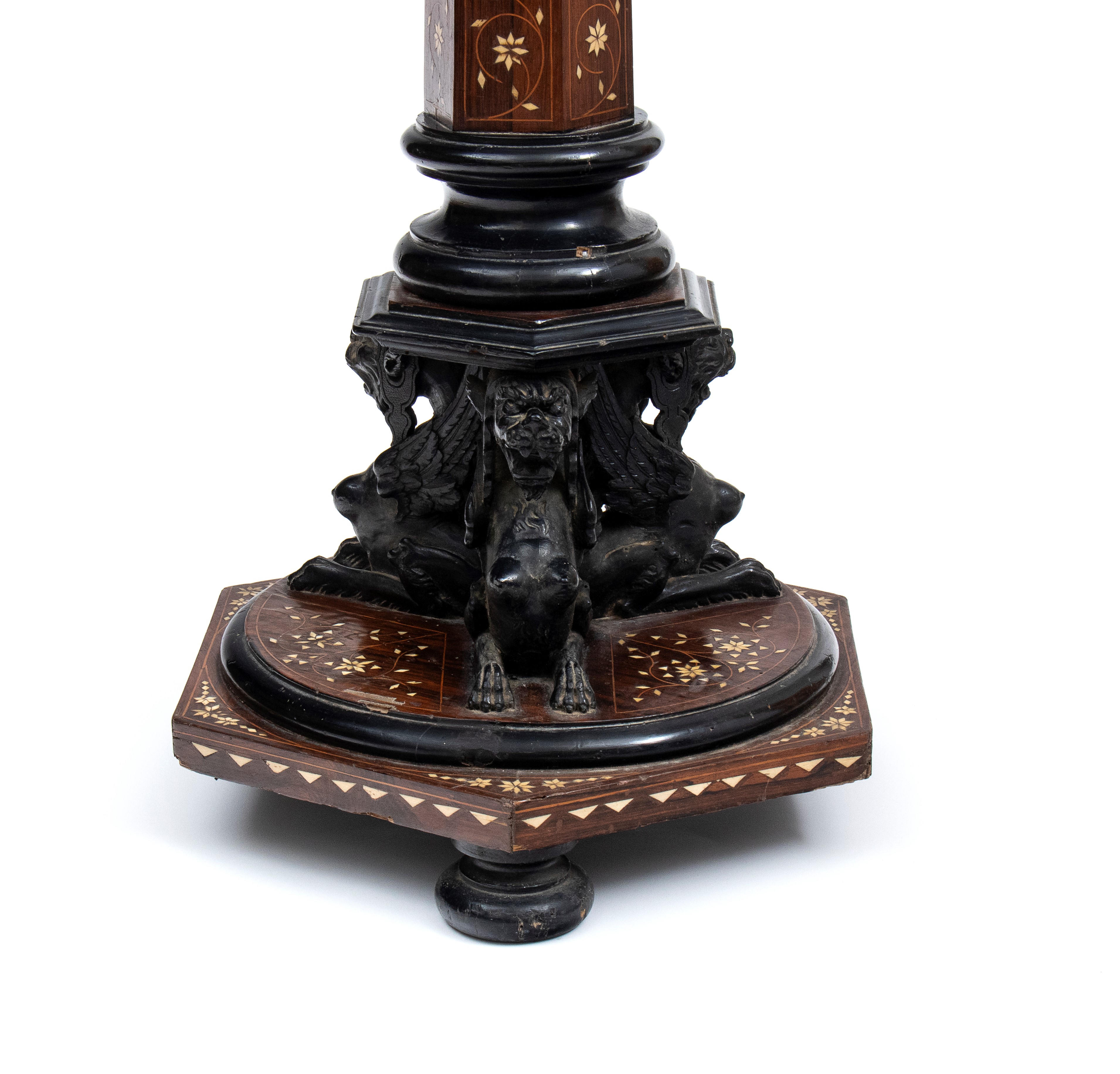 Colonna porta vaso intarsiata