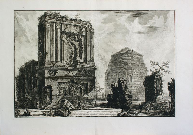 Giovanni Battista Piranesi - Veduta del Sepolcro di Pisone Liciniano su l'antica via Appia, acqua...