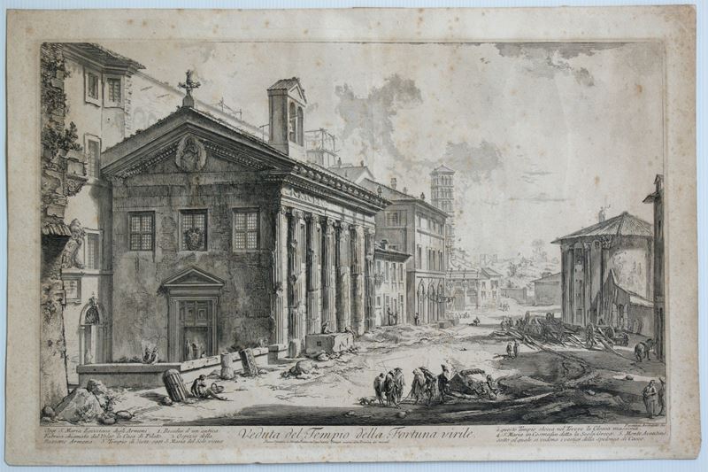 Giovanni Battista Piranesi - Veduta del Tempio della Fortuna virile, acquaforte