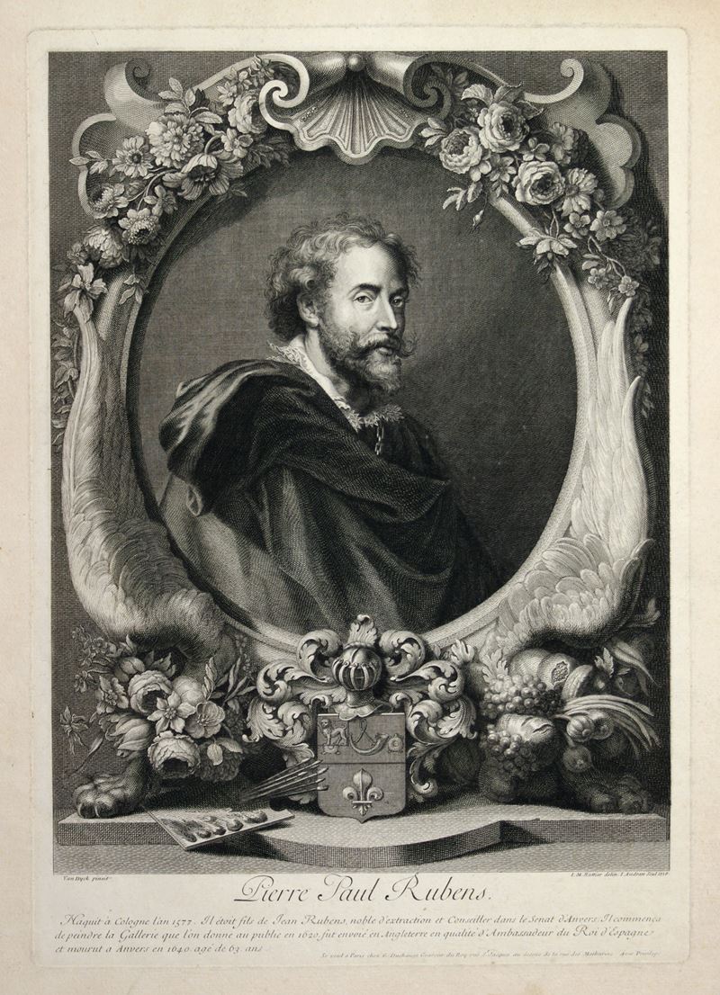 Jean Audran - Ritratto di Pierre Paul Rubens, acquaforte e bulino
