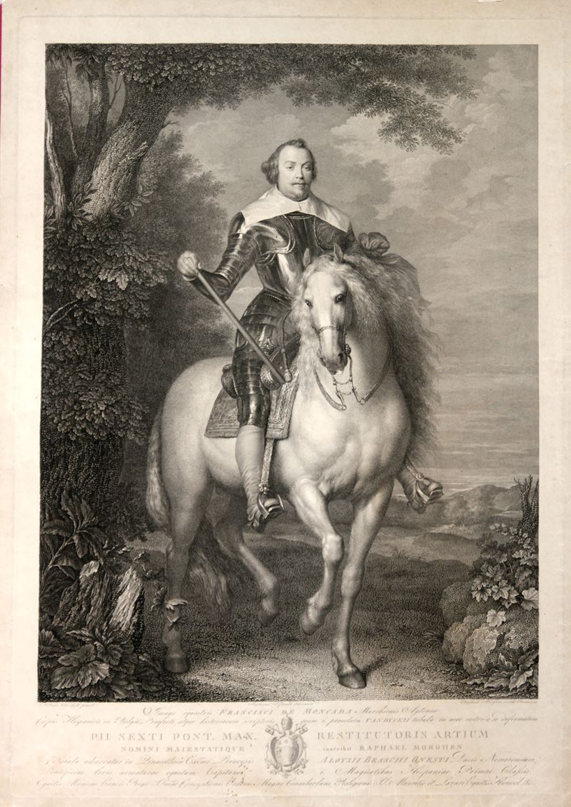 Raffaello Morghen - Ritratto equestre di Francesco de Moncada, acquaforte e bulino