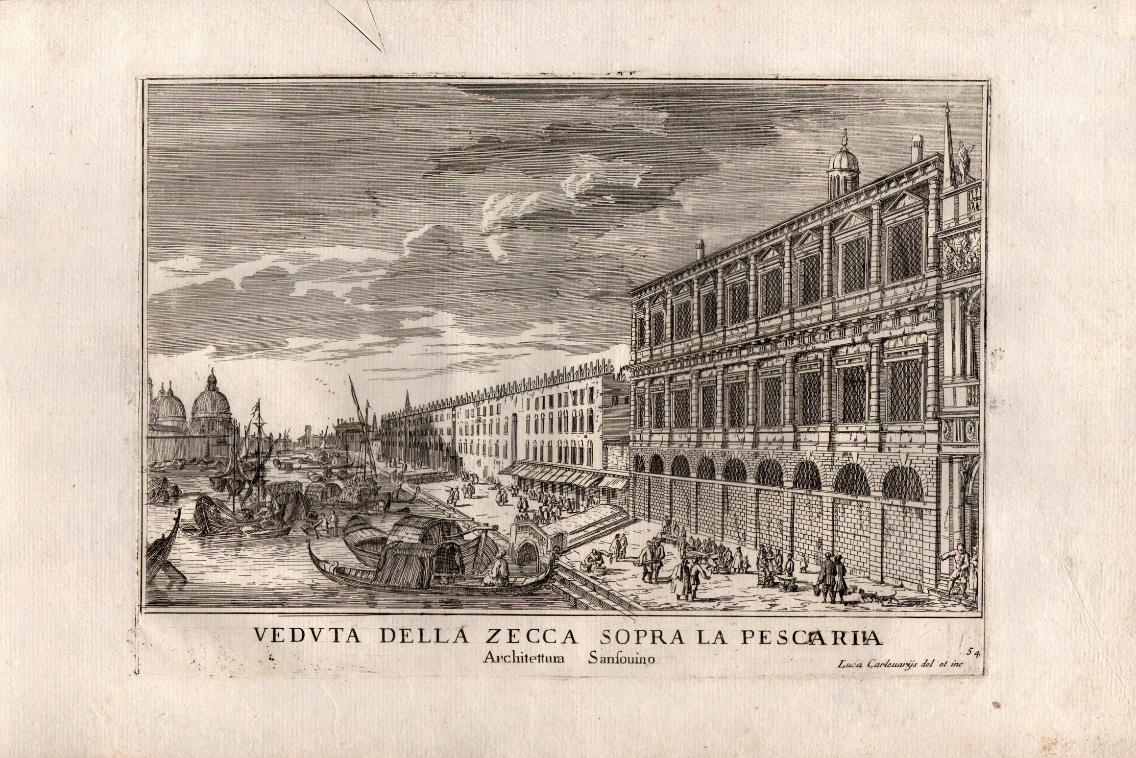 Luca Carlevarijs - Ponte di Rialto | Veduta della Zecca | Palazzo Leze, acquaforte