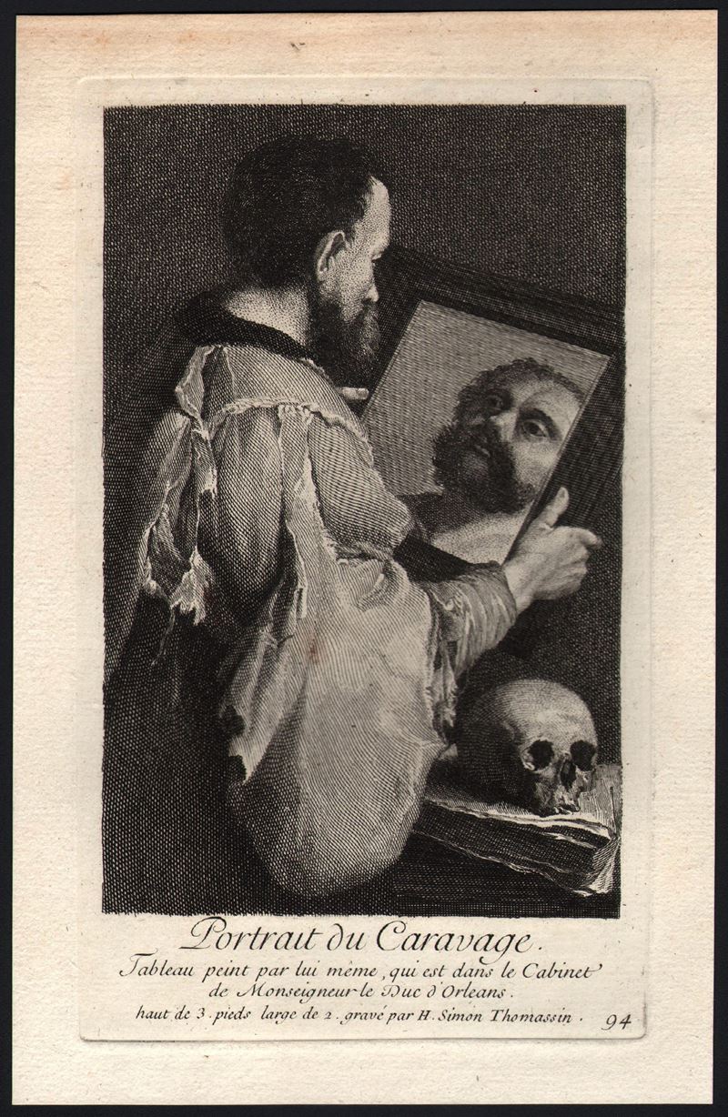 Henri Simon Thomassin - Ritratto di Caravaggio, acquaforte