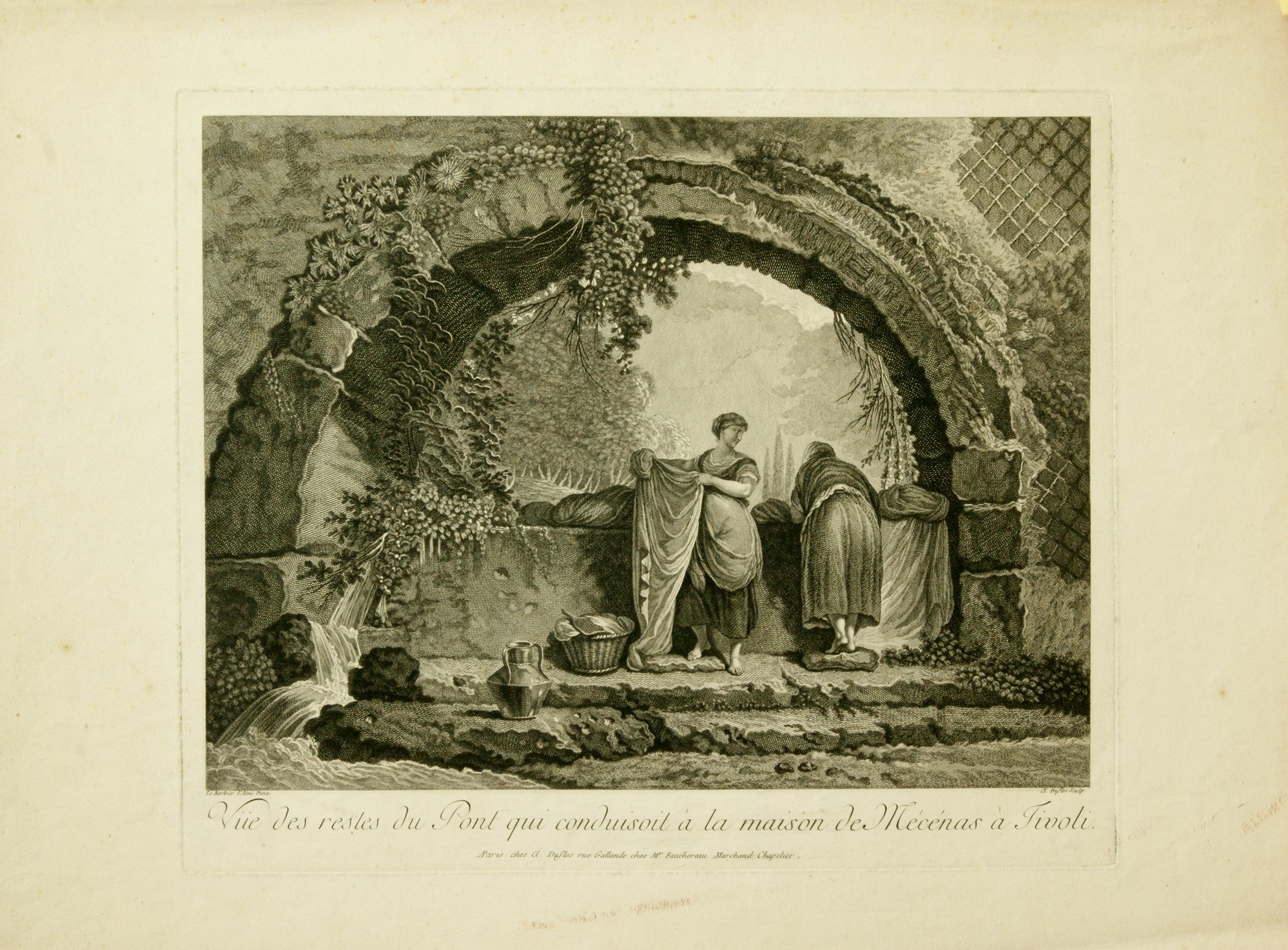 Claude Augustine Pierre Duflos - Veduta di una cascata e dei resti del ponte di Mecenate presso T...