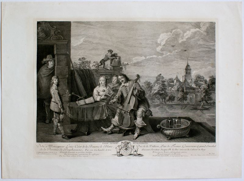 Jacques Philippe Lebas - David Teniers et sa famille, acquaforte e bulino