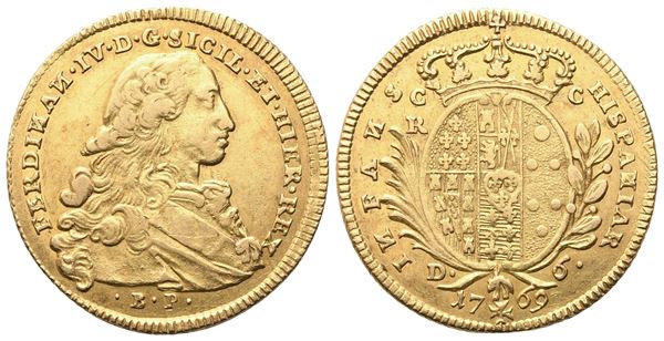 NAPOLI. Regno di Napoli. Ferdinando IV di Borbone (1759-1816), 6 Ducati 1769; Au (8,81 g; 25,5 mm)