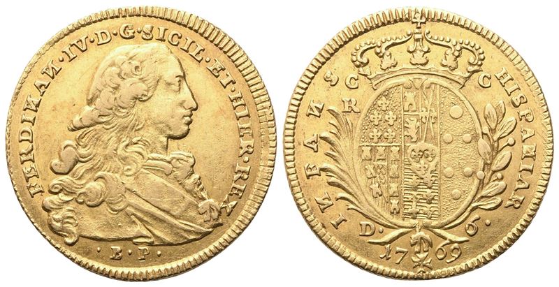 NAPOLI. Regno di Napoli. Ferdinando IV di Borbone (1759-1816), 6 Ducati 1769; Au (8,81 g; 25,5 mm...