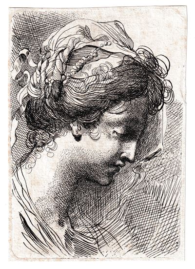 Testa di una donna di profilo, acquaforte