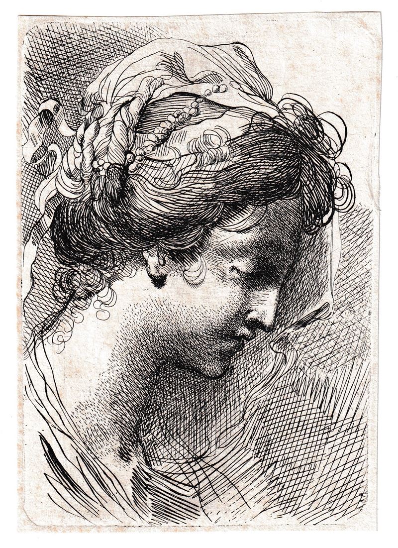 Gaetano Gandolfi - Testa di una donna di profilo, acquaforte