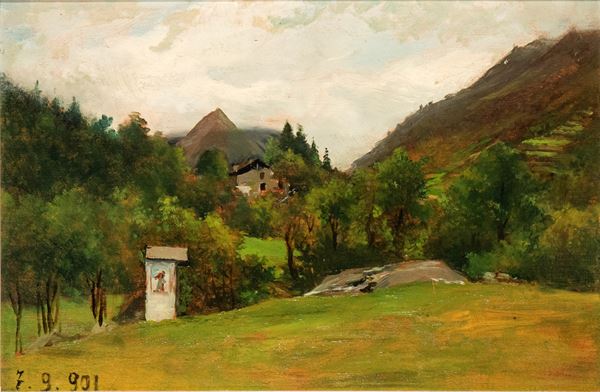 Hilly landscape with house
