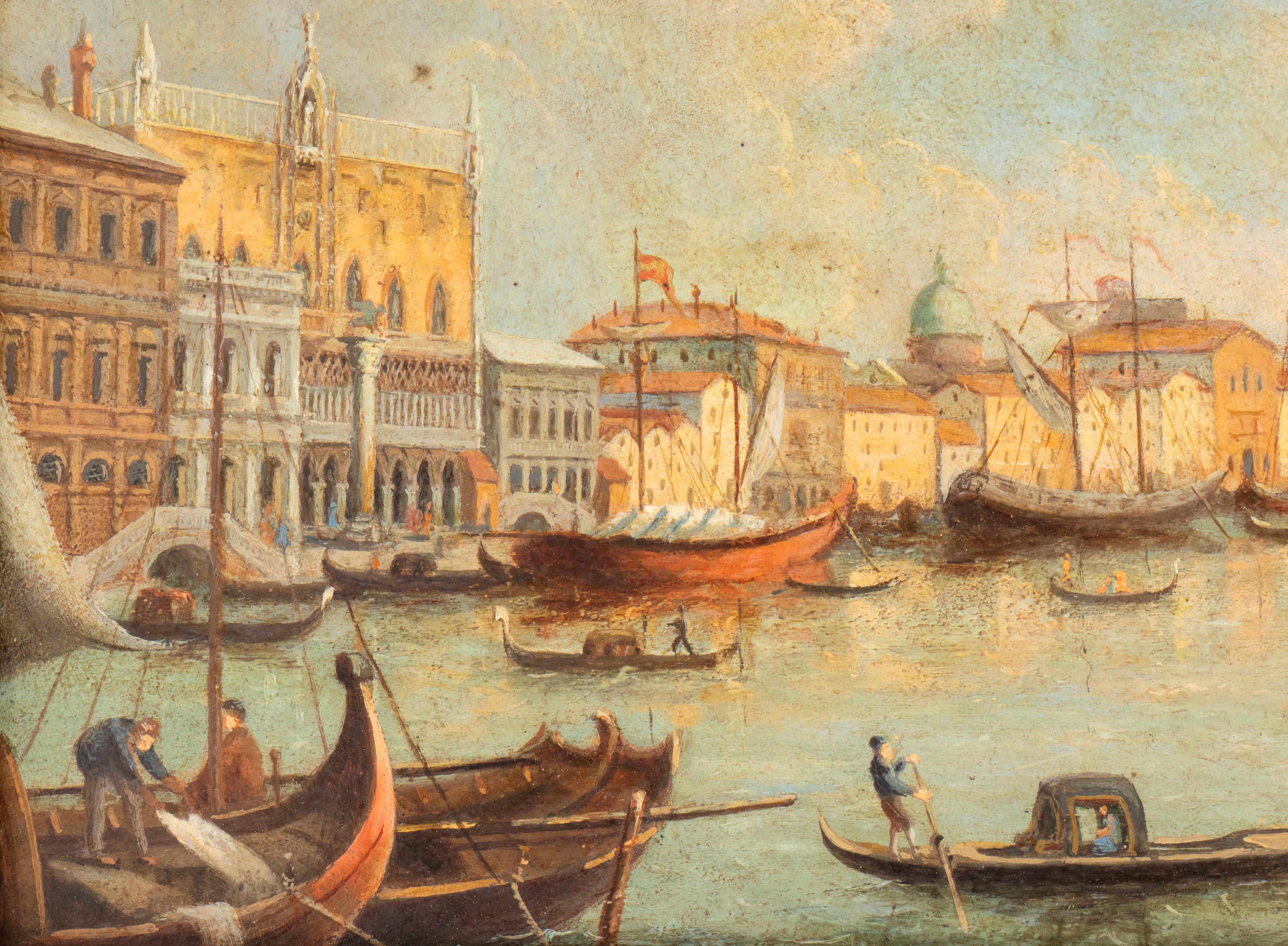 Ambito veneziano, Veduta di Venezia con la Basilica di Santa Maria della Salute, olio su tavola