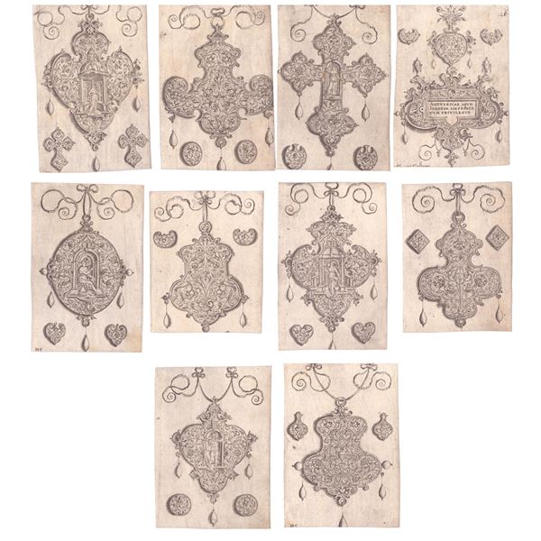 Jan Collaert I - Pendenti con divinità in nicchie e arabeschi floreali