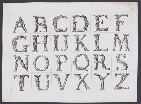 Alfabeto figurato con personaggi burleschi