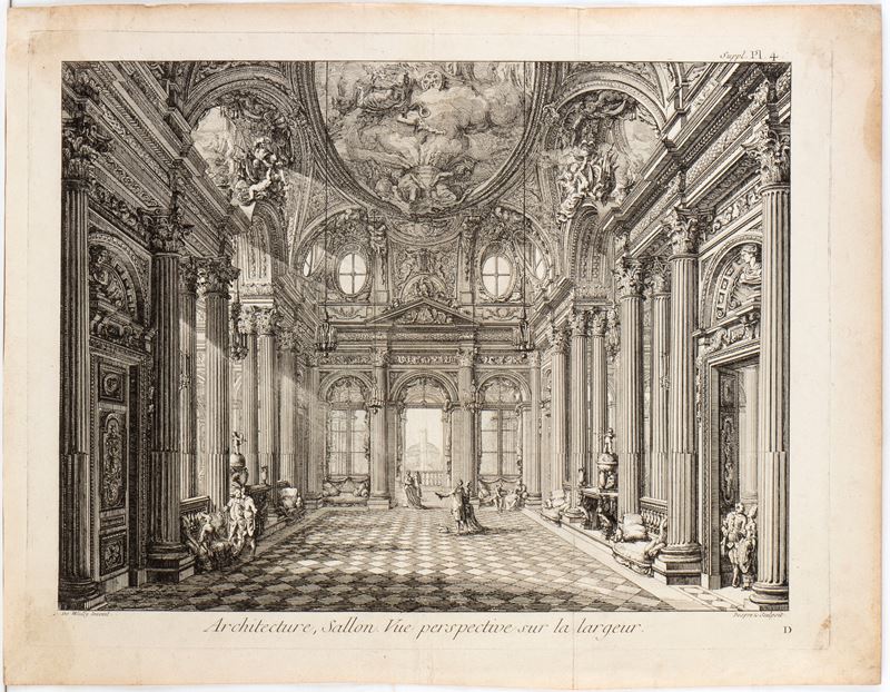 Louis Jean Desprez - Veduta interna di Palazzo Spinola a Genova (Architecture, Sallon), acquafort...