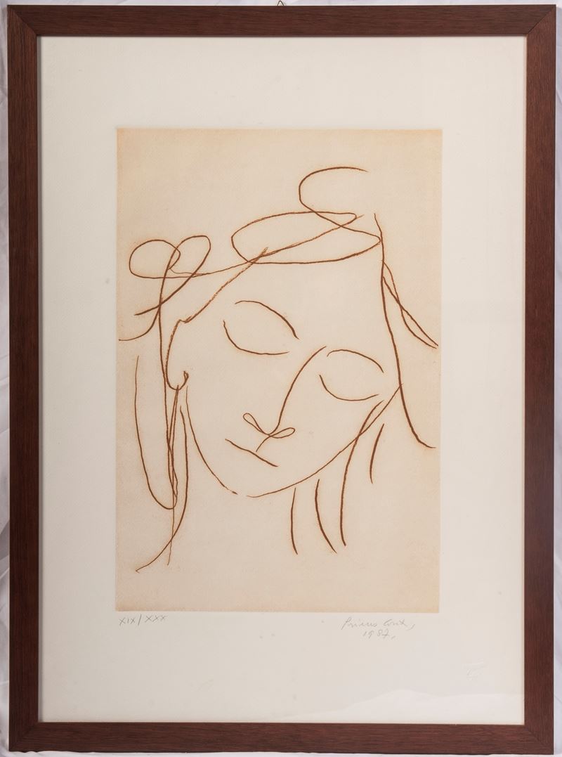 Volto donna, multiplo su carta
