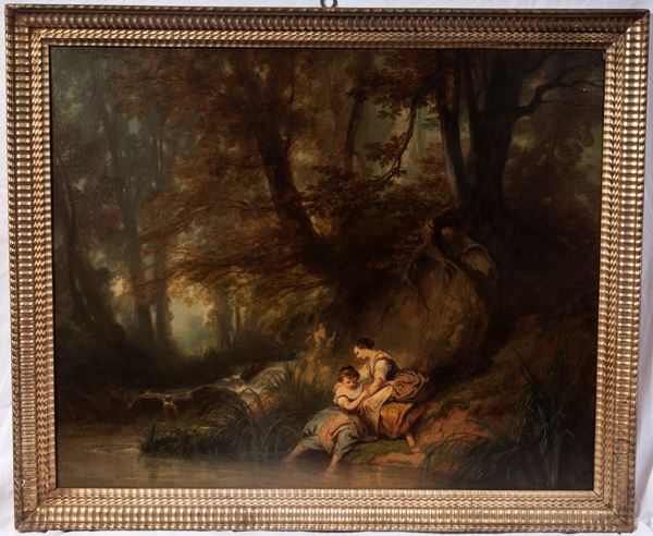 Mamma e fanciullo con paesaggio