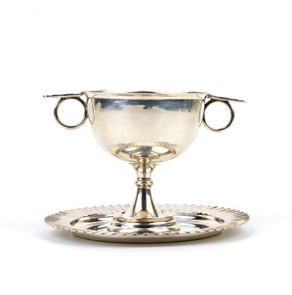 Coppa con piattino inglese in argento