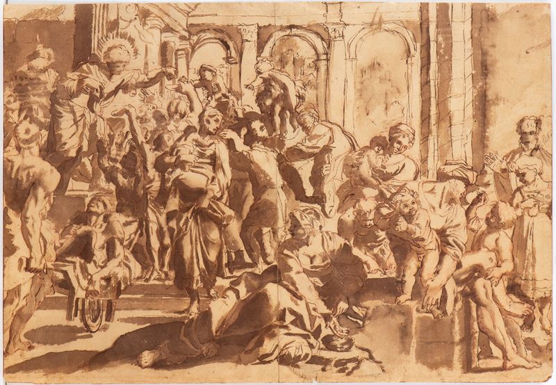 San Rocco distribuisce le elemosine ai poveri, da Francesco Brizio