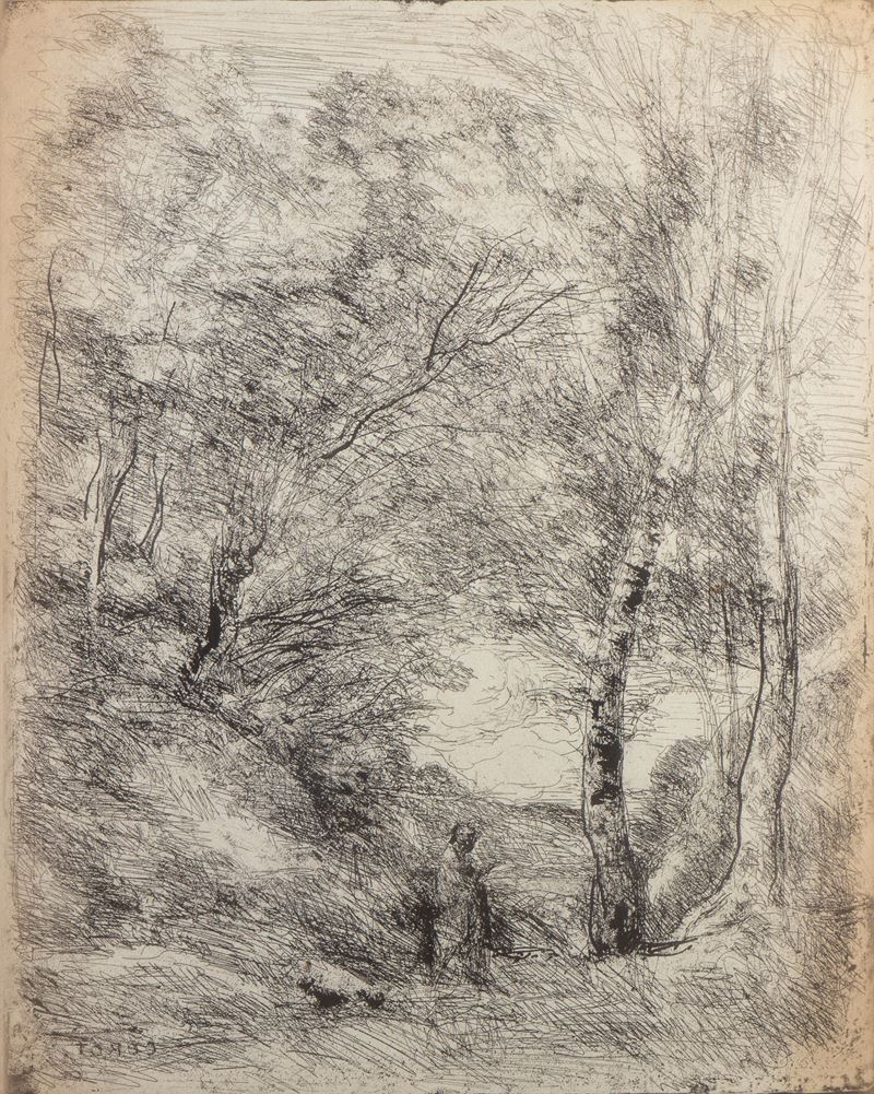 Jean-baptiste Camille Corot (1796-1875) - Corot, Les Jardins d'Horace, Cliché-verre