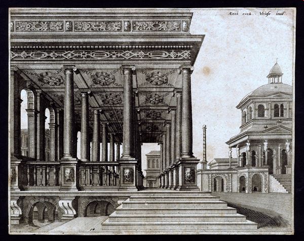 Una sala con colonne ioniche, da Hans Vredeman de Vries