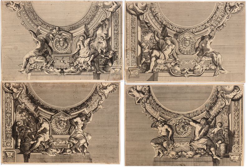 Johann Daniel Herz - Quattro incisioni all’acquaforte raffiguranti affreschi nel Palazzo Doria Pa...