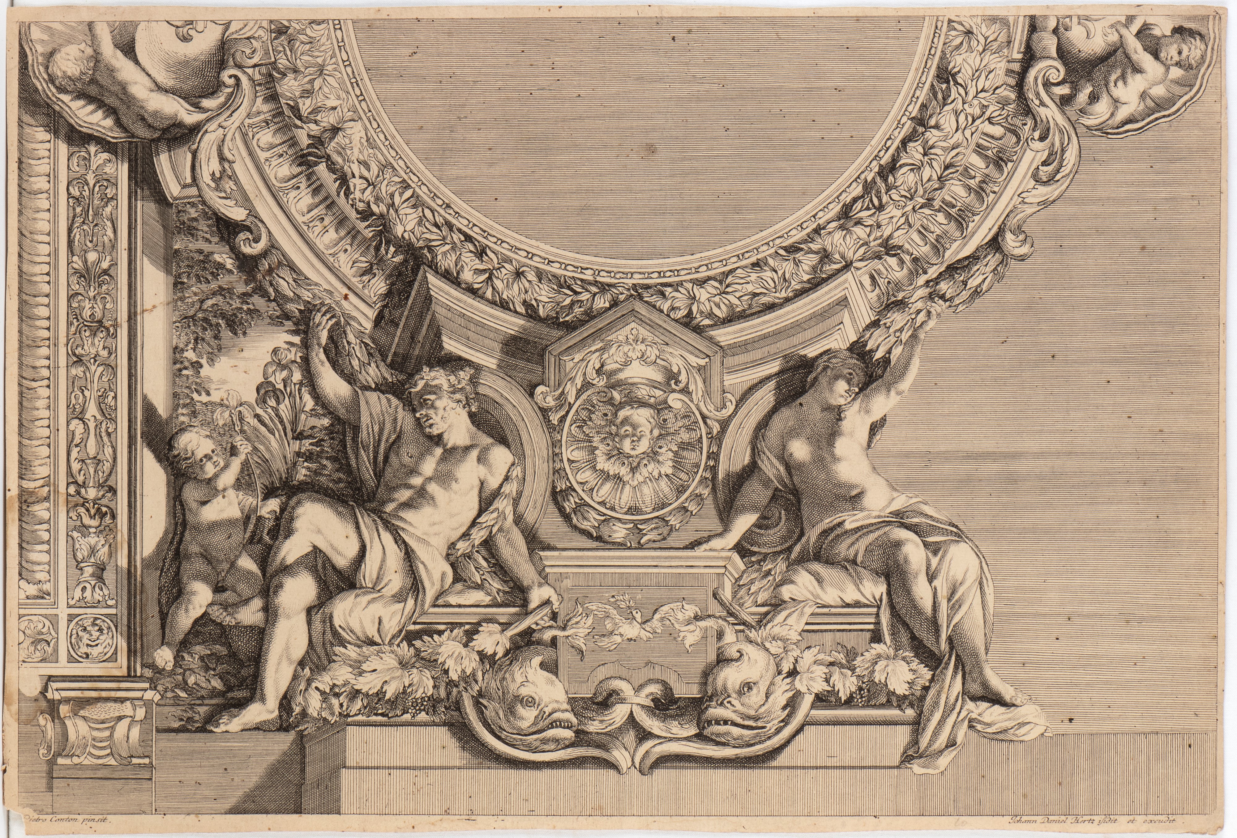 Johann Daniel Herz - Quattro incisioni all’acquaforte raffiguranti affreschi nel Palazzo Doria Pa...