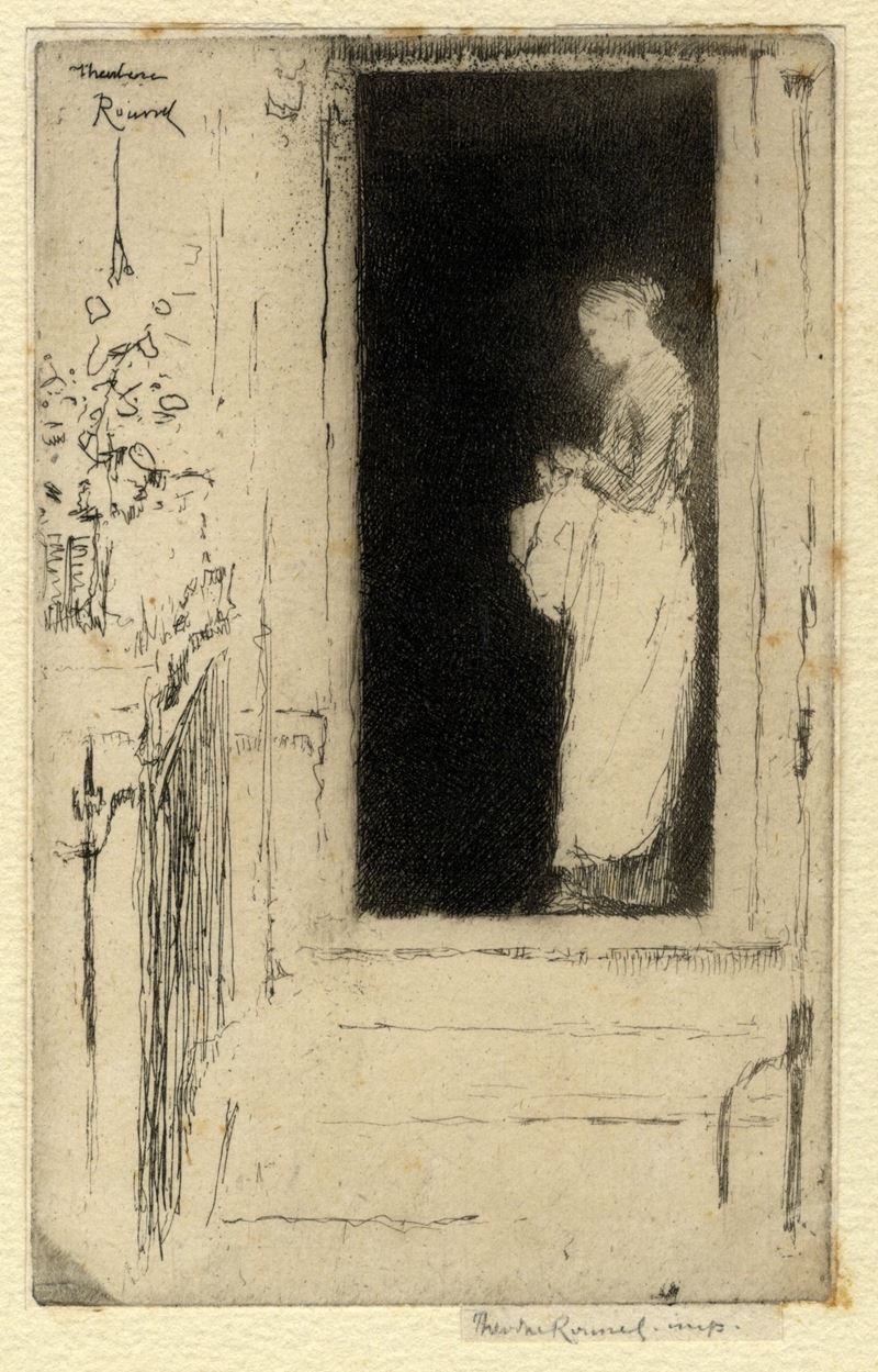Théodore Casimir Roussel - Penelope a doorway, Chelsea (acquaforte, 1888)