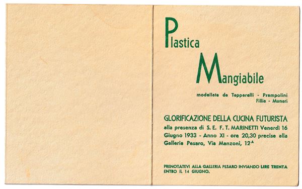 Plastica mangiabile. Invito alla serata di cucina futurista
