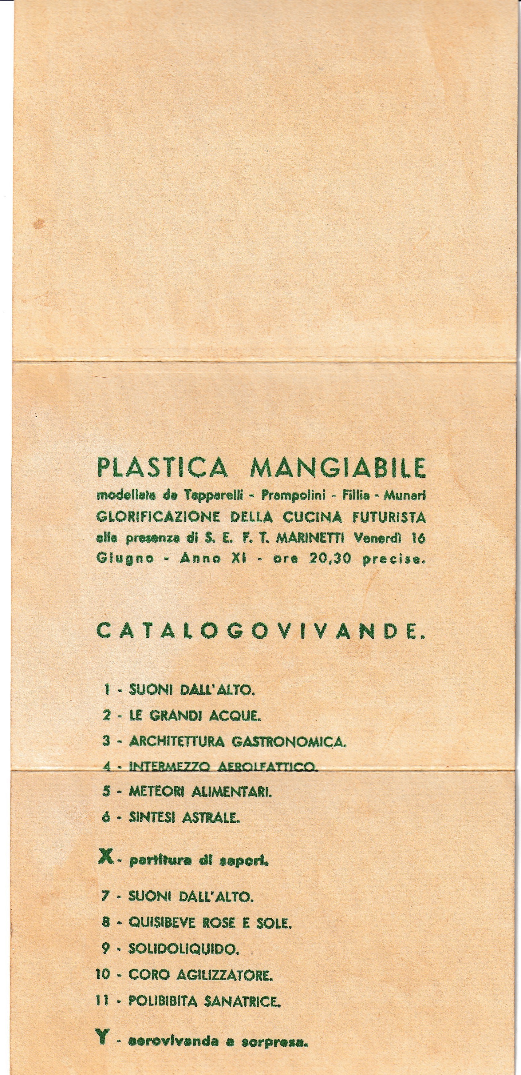 Tapparelli, Prampolini, Fillia, Munari, Plastica mangiabile. Invito alla serata di cucina futuris...